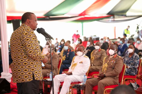 President Uhuru Kenyatta and First Lady Margaret Kenyatta at the National Prayer Service on Huduma Day on October 10, 2020
