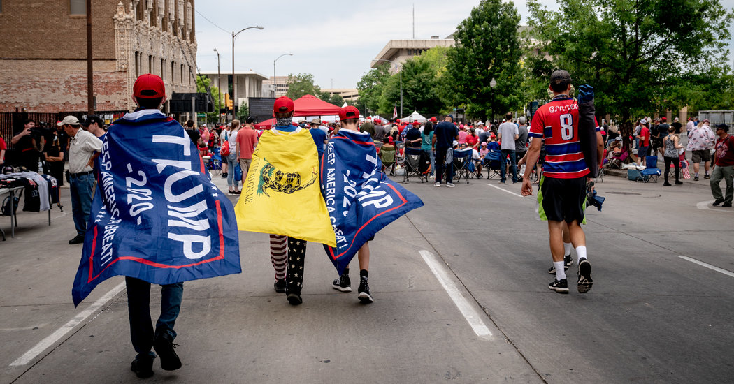 Waiting for Trump: Hats, Flags, Little Fear of the Virus