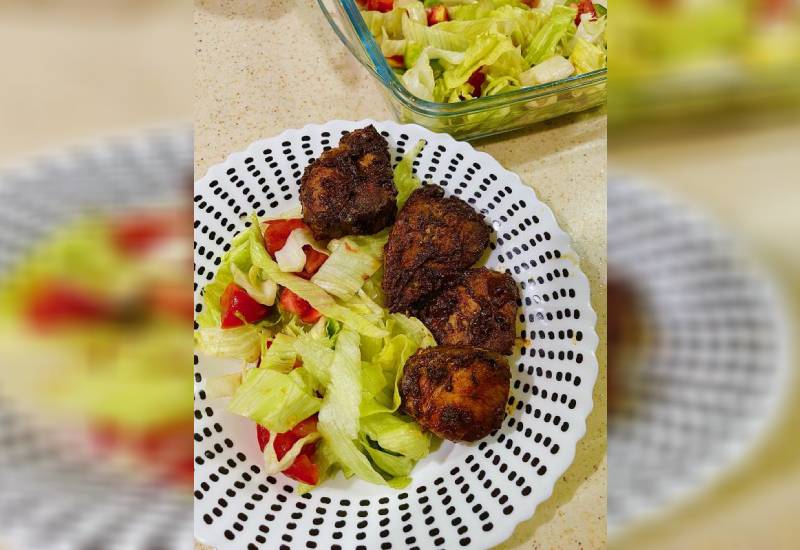 Spicy wet fry tuna salad Eve woman