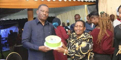 National Assembly Speaker Justin Muturi (left ) and billionaire Mary Wambui Mungai surprise birthday party on May 6, 2022..jpg (4