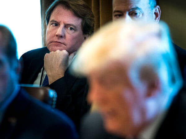 Donald F. McGahn II, the former White House counsel, in a cabinet meeting with President Donald J. Trump in 2018.