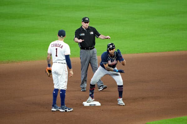 Atlanta’s Eddie Rosario is 2 for 4 to start the World Series.