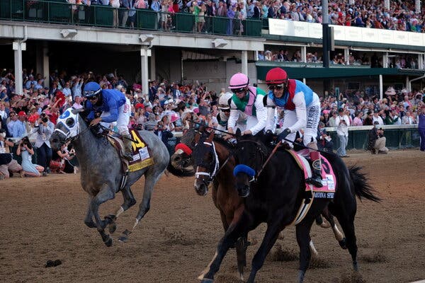 Medina Spirit, right, ridden by John Velazquez and trained by Bob Baffert, was the winner of the 147th Kentucky Derby.