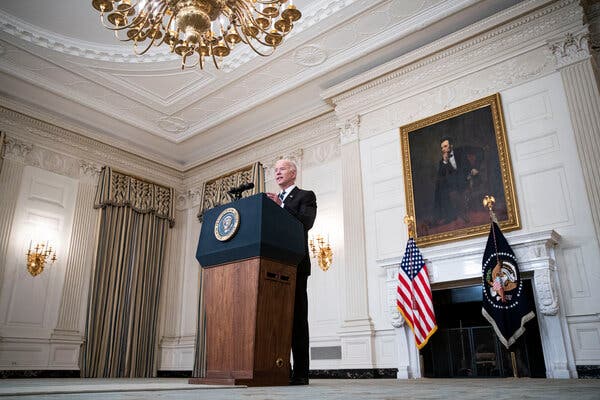 President Biden announced his sweeping new strategy to confront the coronavirus at the White House on Thursday. A series of Republican governors immediately pledged to fight the plan on legal grounds, to which Mr. Biden responded, “Have at it.”