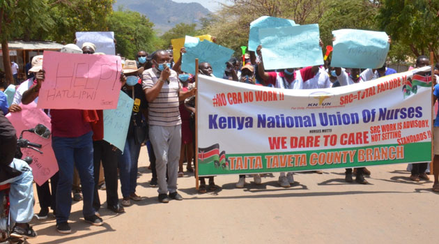 Taita Taveta medics hold demos over delayed salaries, inactive NHIF cards » Capital News