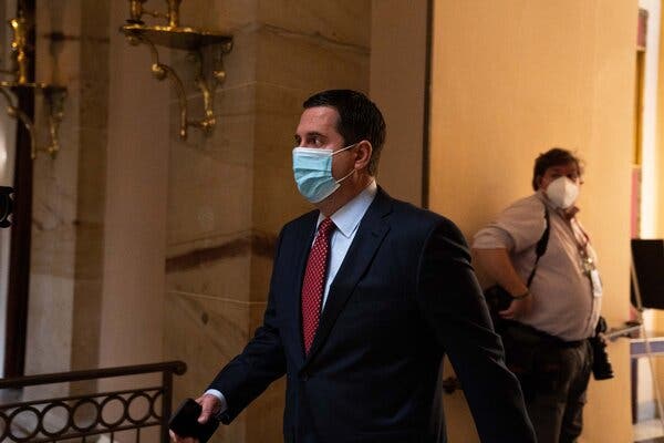 Rep. Devin Nunes, Republican of California, walks through the U.S. Capitol Building in Washington in early January, 2021.