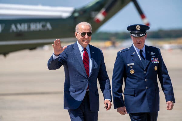 President Biden on his way to Raleigh, N.C., to visit a mobile vaccination site on Thursday.