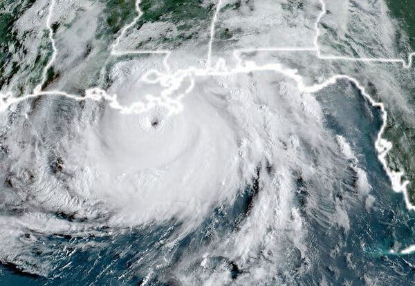 This National Oceanic and Atmospheric Administration satellite image shows the path of Hurricane Ida.