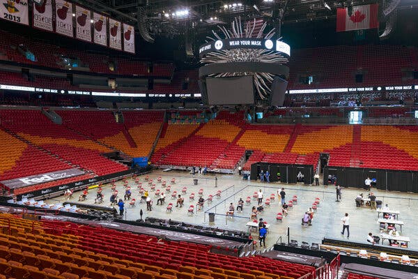 A vaccination event hosted by the Miami Heat at the American Airlines Arena in Miami in April.