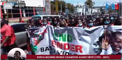 Breaking! Thousands Flood Eldoret Town To Protest The Killing Of Tirop