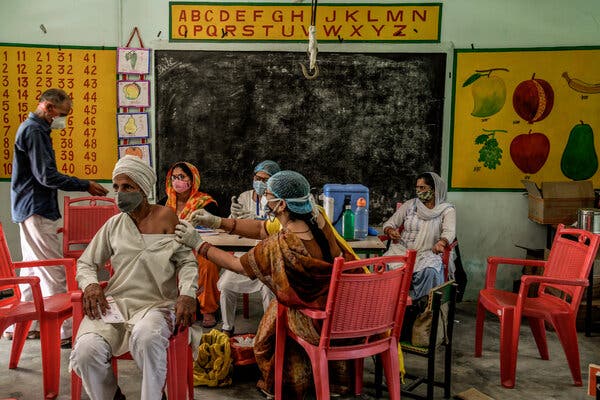A covid-19 vaccination center in Sultanpur village in Utter Pradesh, India, last week.