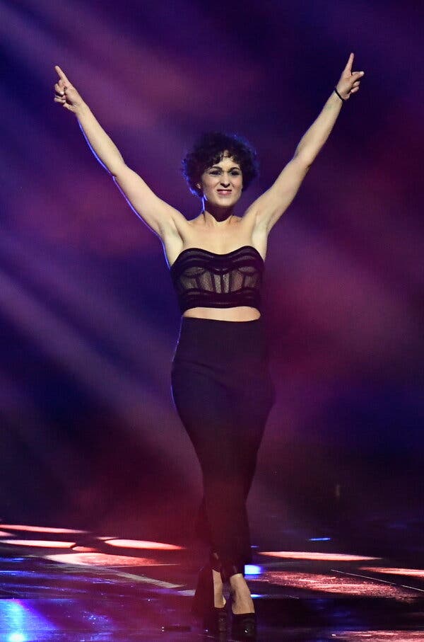 Barbara Pravi of France arriving on stage during the Eurovision final.