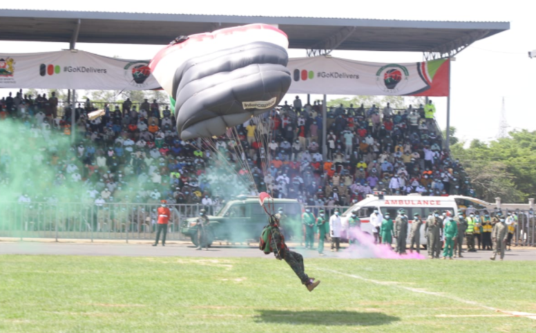 KDF Paratrooper gets injured while landing during Madaraka day celebrations