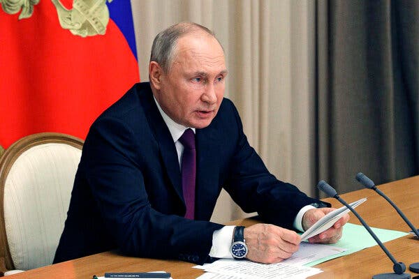 President Vladimir V. Putin of Russia attended a meeting with cabinet members and high range military officials in Sochi on Tuesday. President Biden will meet with Mr. Putin in Geneva in June.