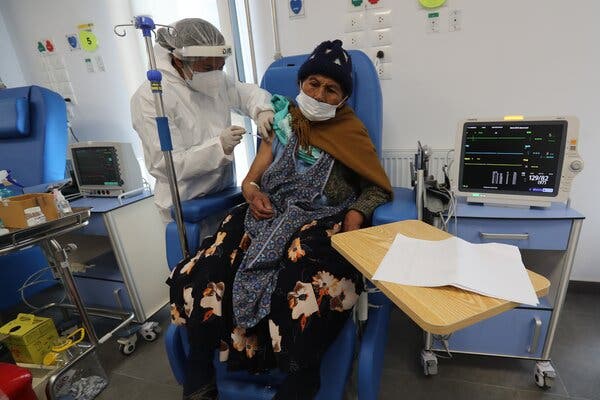 A hospital in El Alto, Bolivia, hosted a vaccination day for older adults last week. A second batch of vaccines arrived in Bolivia through Covax, the international vaccine-sharing initiative.