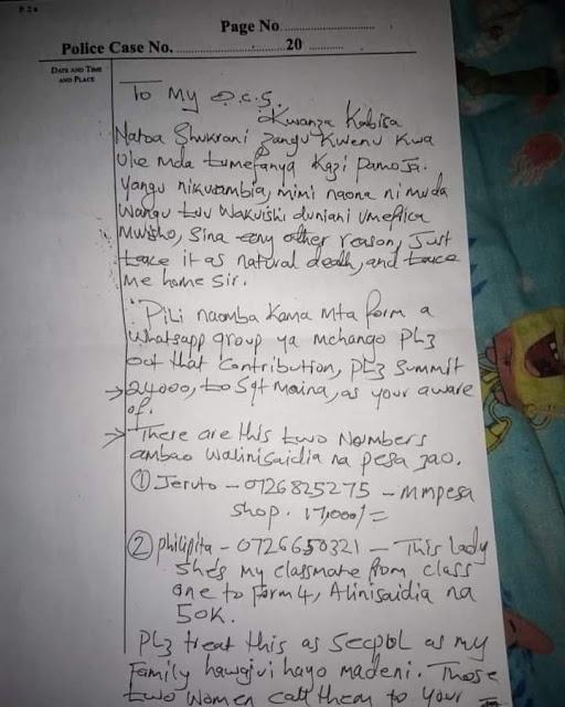 Full letter of Changamwe Police officer who committed suicide photo