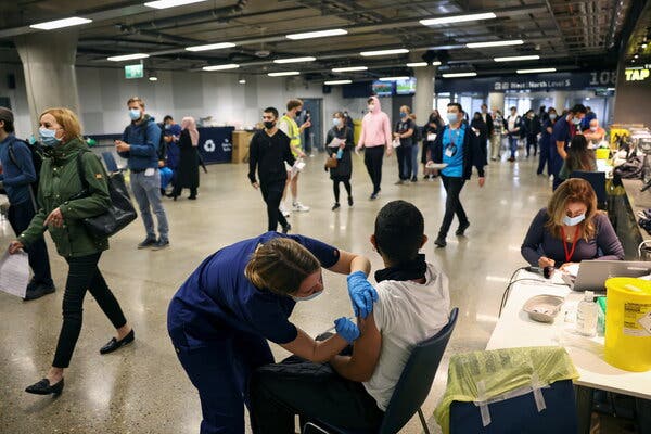 A vaccination site at Tottenham Hotspur Stadium in London last month.