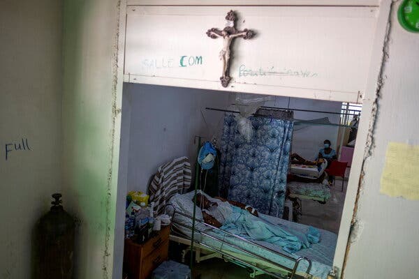 Coronavirus patients at a hospital in Port-au-Prince, Haiti, last month. Haiti has averaged more than 500 cases per 100,000 residents in the past 28 days.