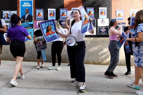 Supporters rallied outside the CBS Broadcast Center before the debate.