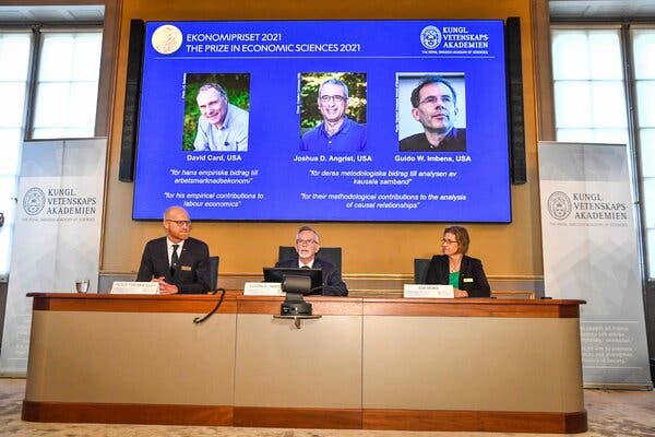 Officials in Stockholm on Monday announced the winners of 2021 Nobel Memorial Prize in Economic Sciences: David Card, Joshua D. Angrist and Guido W. Imbens.