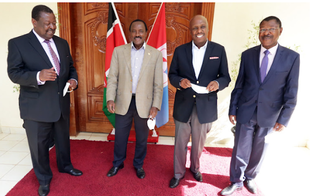 Kalonzo Musyoka, Gideon Moi, Moses Wetangula and Musalia Mudavadi meet in a crisis meeting.