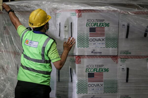 Unloading boxes of Moderna’s Covid-19 vaccine in Tangerang, Indonesia, this month.