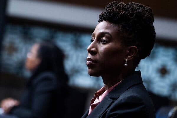 Candace Jackson-Akiwumi, nominee for the U.S. Court of Appeals for the Seventh Circuit, at her nomination hearing before the Senate Judiciary Committee on Wednesday.