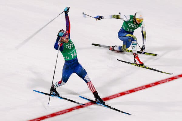 Jessie Diggins won gold in dramatic fashion four years ago. On Saturday, she returns to the Olympic stage in the women’s skiathlon.