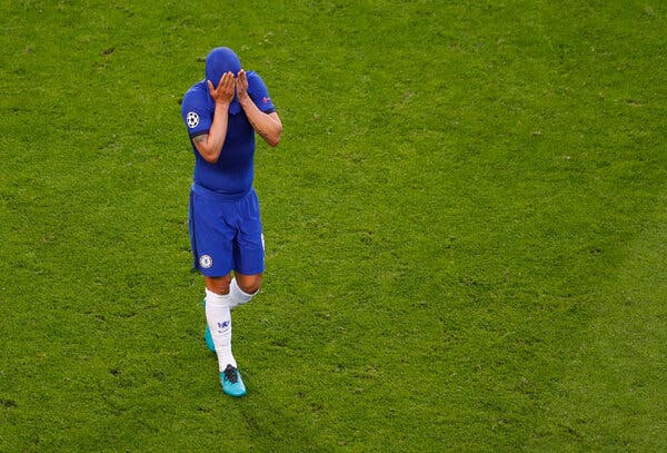 Thiago Silva covered his face as he was subbed off.