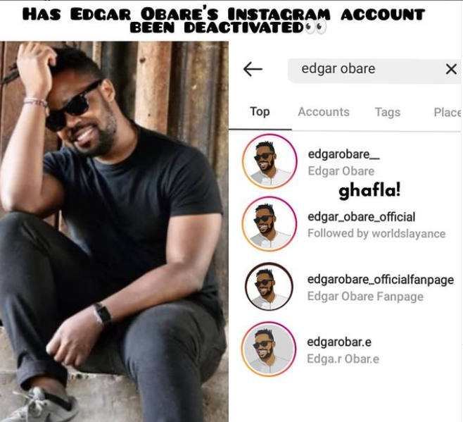 Eyebrows Raised After Edgar Obare's Instagram Account Goes Missing -
