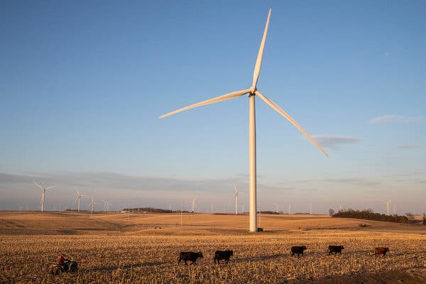 Wind turbines on a farm near Allen, Neb. President Biden’s budget plan includes $14 billion in new money to address climate change. 