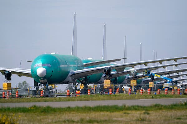 Boeing 777X jets at the company’s production facility in Everett, Wash. Boeing said it continued to expect the recovery to take years to unfold.