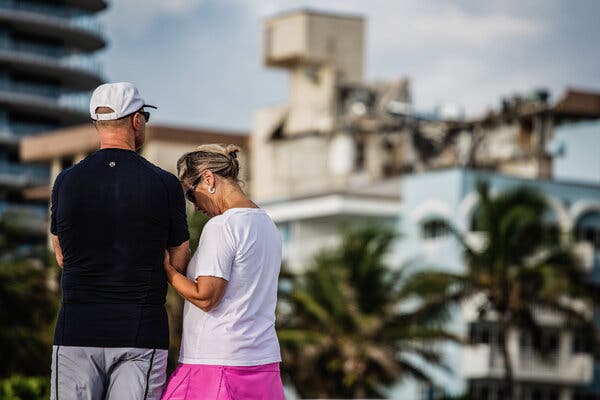 Near the site of the Champlain Towers South collapse in Surfside, Fla., on Monday.