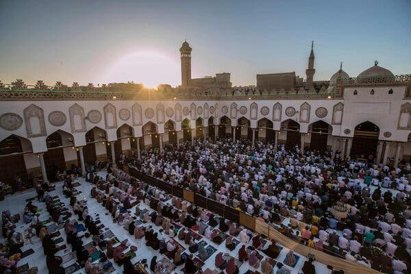 Eid al-Fitr prayers on Thursday at Al Azhar, a famed mosque and university in Cairo. A sermon delivered there on Friday was unusually critical of the cowardice of Arab leaders in defending Jerusalem, according to Ofir Winter, a specialist at the Institute for National Security Studies at Tel Aviv University.