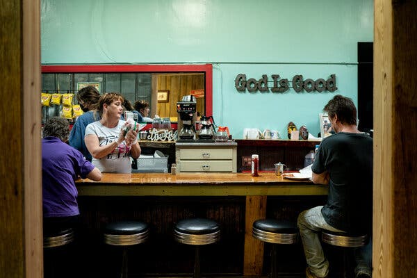 Customers at Tipton’s Cafe in downtown Greeneville, Tenn.