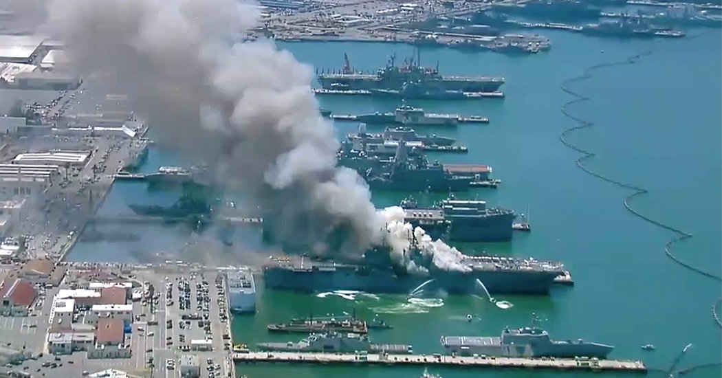 Fire Breaks Out on U.S.S. Bonhomme Richard in San Diego