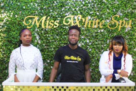 Miss White Spa Whitney Sang (Right), Stylist Armstrong Andira (centre) and Anne Shikanda (left).