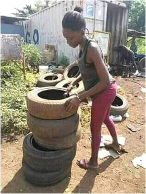 This young LADY turns used wheels into seats as her agemates chase sponsors (PHOTOs)
