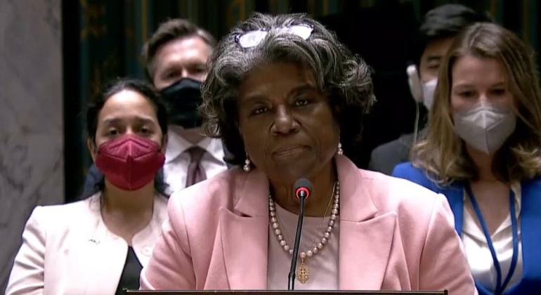 US ambassador Linda Thomas-Greenfield addresses the Security Council. US ambassador Linda Thomas-Greenfield addresses the Security Council.