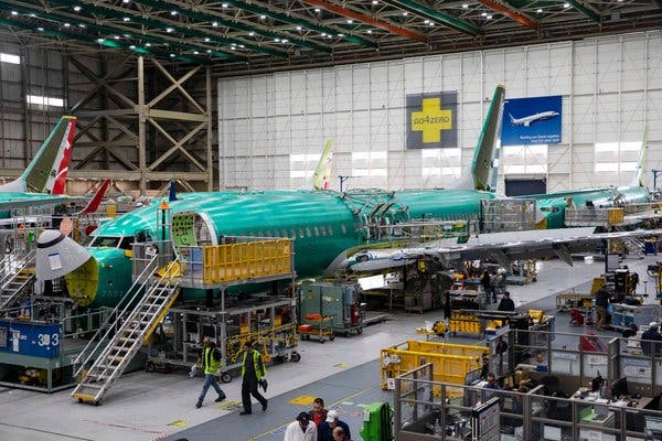 Boeing 737 MAX8 airplanes on the assembly line at the Boeing plant in Renton, Wash. Customers have canceled orders for 323 various Boeing planes this year.