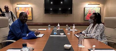ODM leader Raila Odinga holds talks with Narc Kenya leader Martha Karua ay Sereni hotel on Wednesday, March 23.