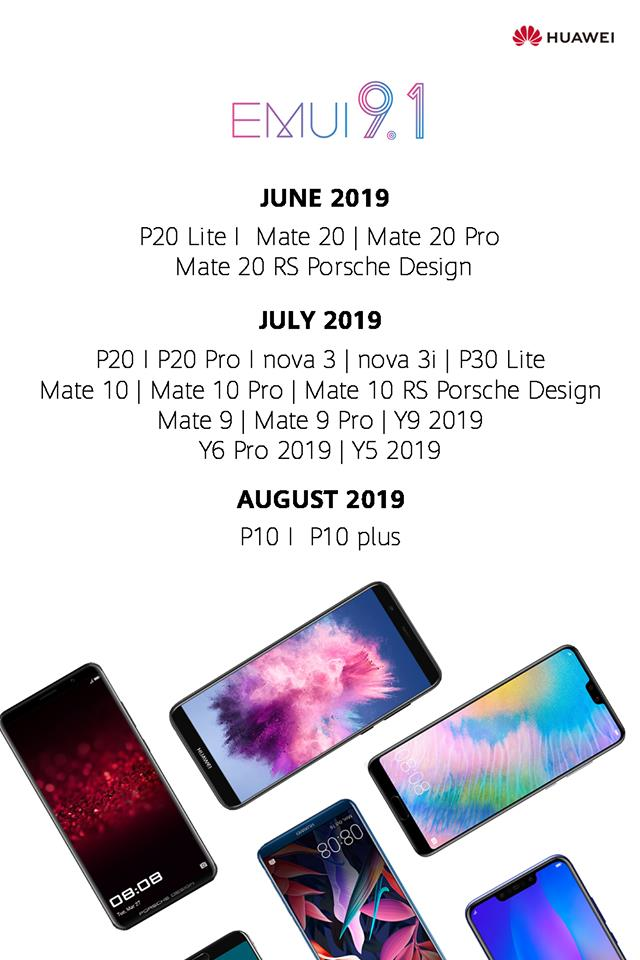Huawei reveals official EMUI 9.1 update timeline for 19 devices