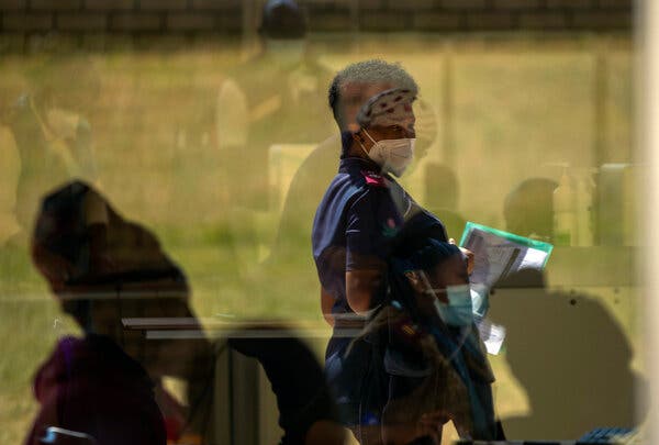 Health care workers waiting to receive the Johnson & Johnson vaccine in Johannesburg in March.