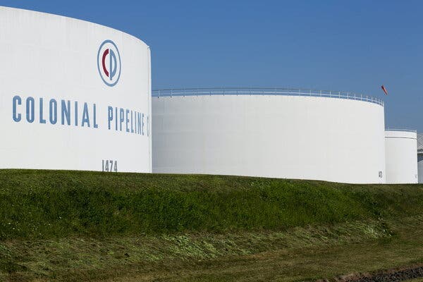 Colonial Pipeline fuel tanks in Woodbridge, N.J. The company’s pipeline carries nearly half the fuel supplies for the East Coast.