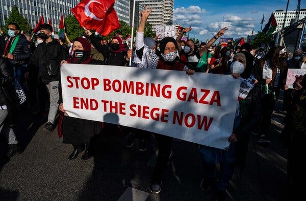 Demonstrators during a pro-Palestinian protest in Berlin on Wednesday.
