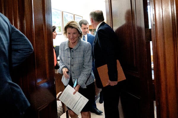 Senator Shelley Moore Capito, Republican of West Virginia, and Transportation Secretary Pete Buttigieg depart Capito’s office in Washington last month after a meeting with other senators.