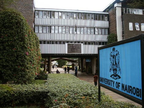 Directional signage mounted outside the University of Nairobi
