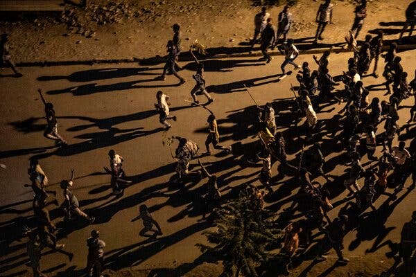 People celebrating the departure of Ethiopian government forces and the arrival of the rebel Tigray Defense Forces on Monday in the city of Mekelle in Ethiopia’s northern Tigray region.
