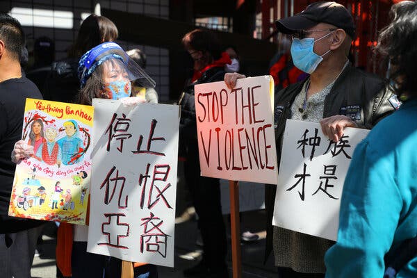 A rally against violence targeting Asian-Americans in San Francisco in March.