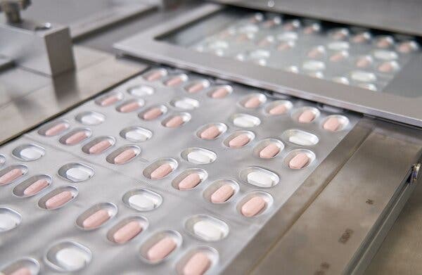 Paxlovid, Pfizer’s Covid treatment pill, being produced in a laboratory in Freiburg, Germany.